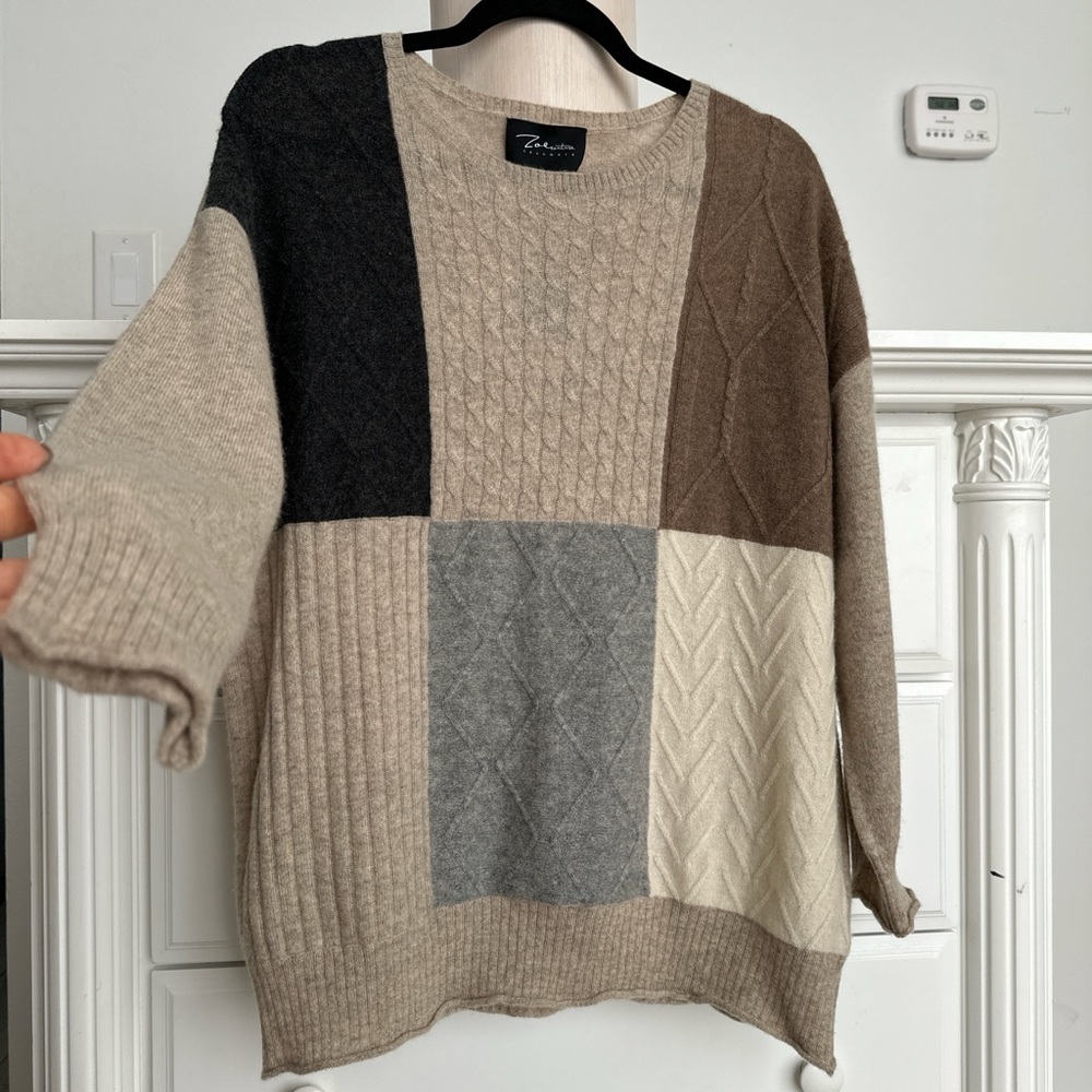 Brunello Cucinelli Color Block Sweater - Black, Brown, Gray, Cream - Picture 7 of 9